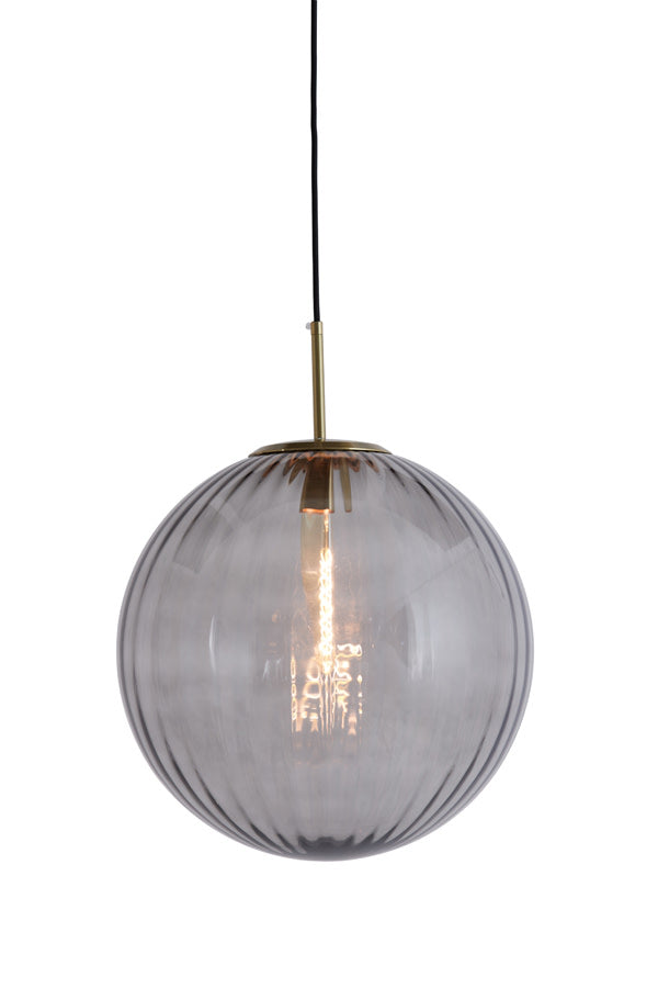 Magdala Light Grey Glass & Gold Pendant Light 40cm