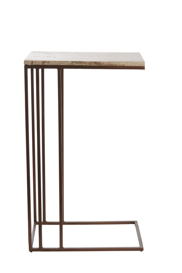 Roshan Brown Travertine Rectangular Side Table