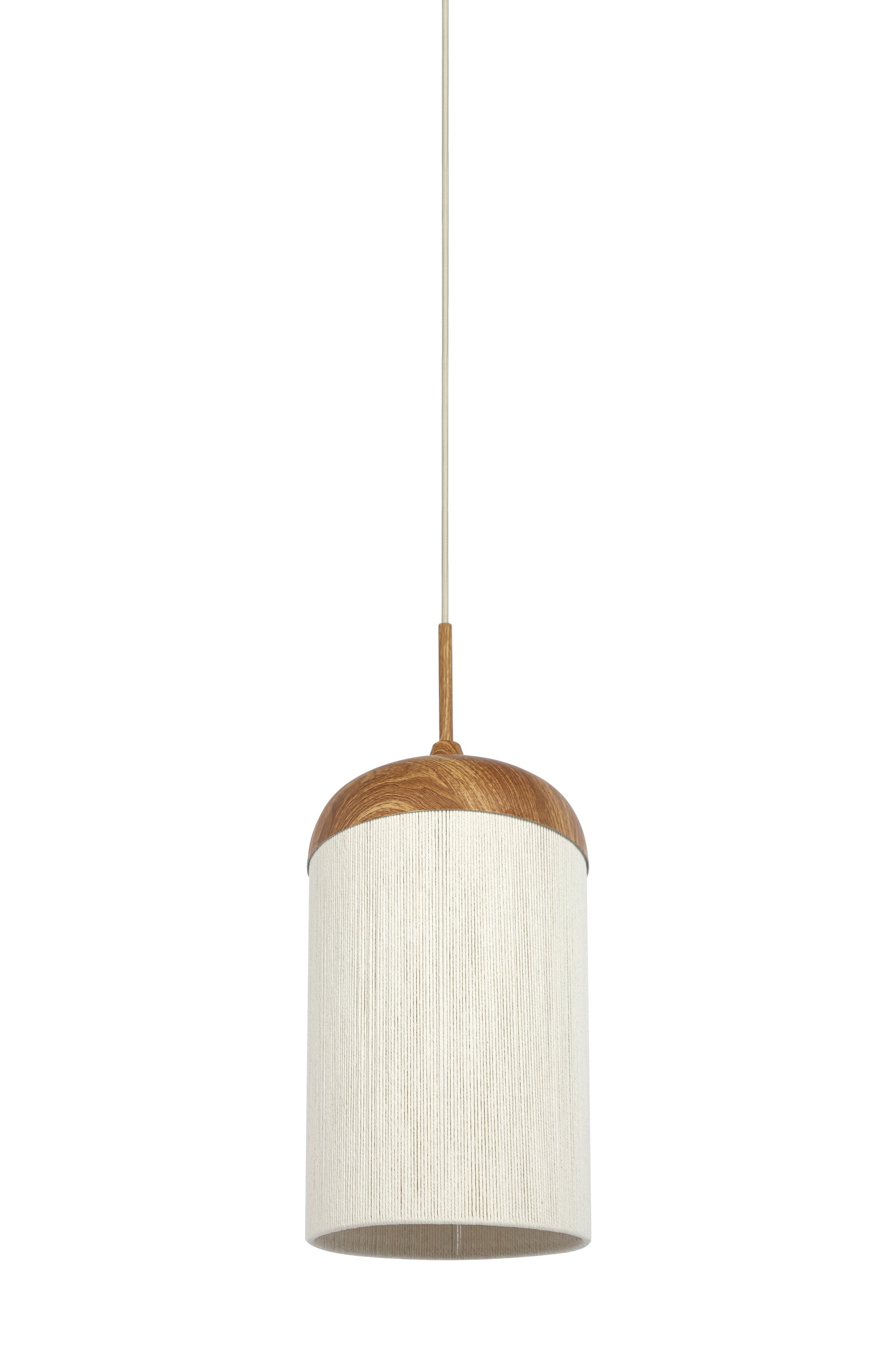 Dania Natural Wood Effect & Cream Rope Pendant Light 27.5cm