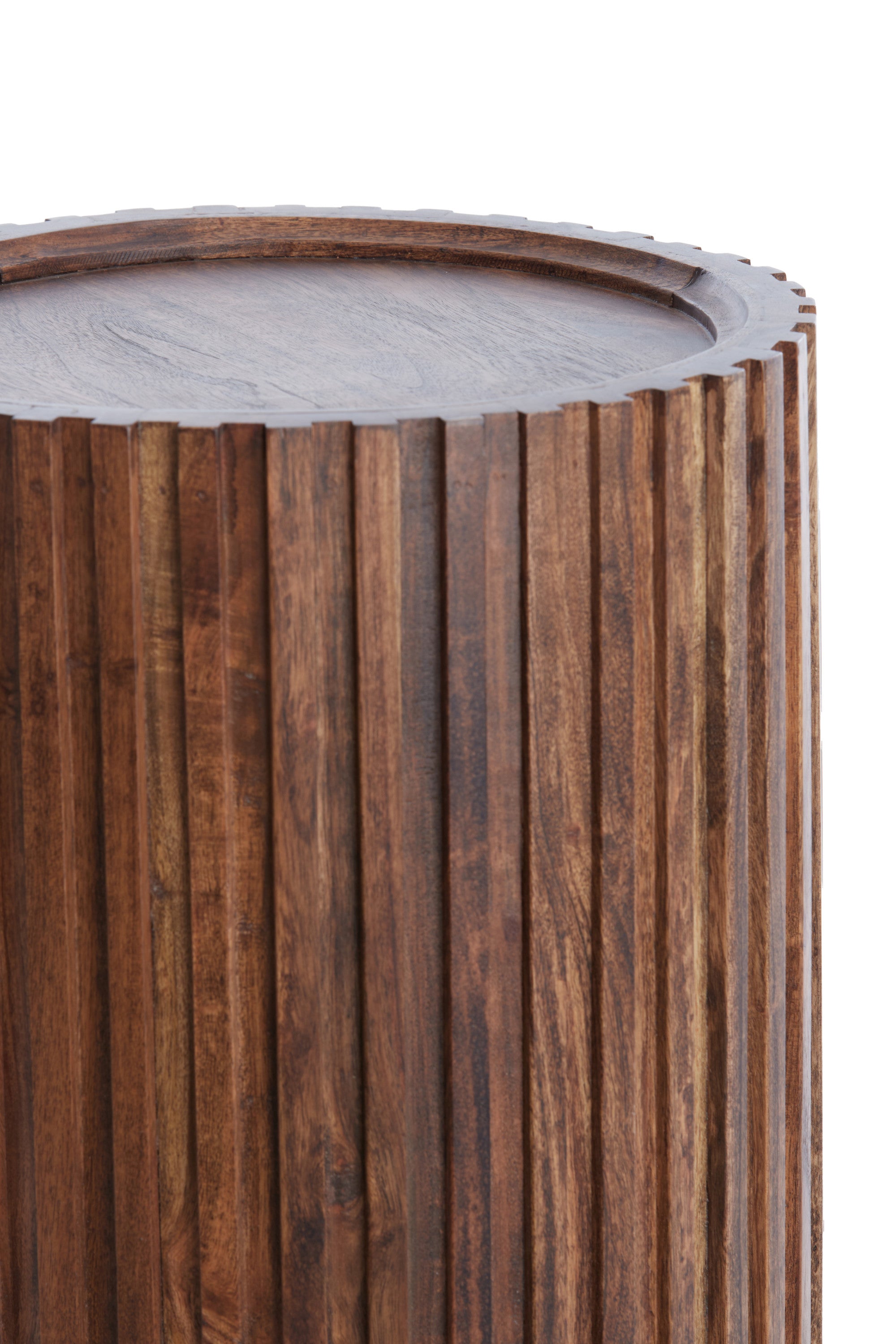 Kiyose Brown Acacia Slatted Wood Round Side Table
