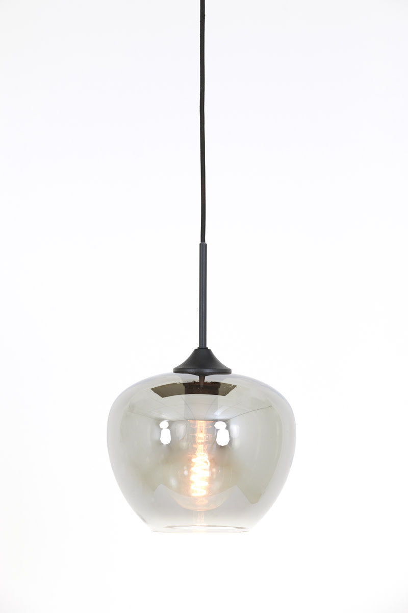 Mayson Smoked Glass & Matt Black Pendant Light 23cm