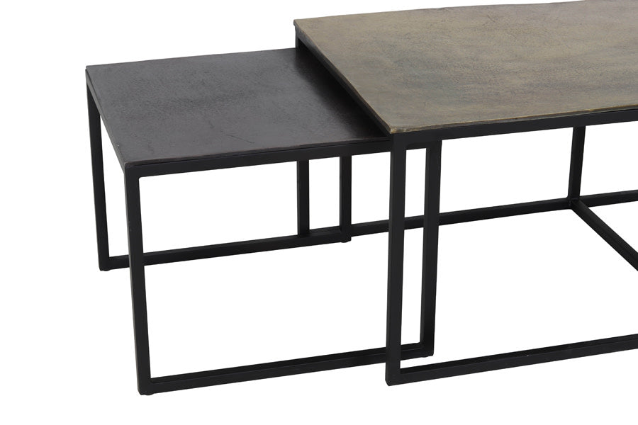 Kumalu Set of 3 Antique Bronze Metal Rectangular Coffee Tables Nest