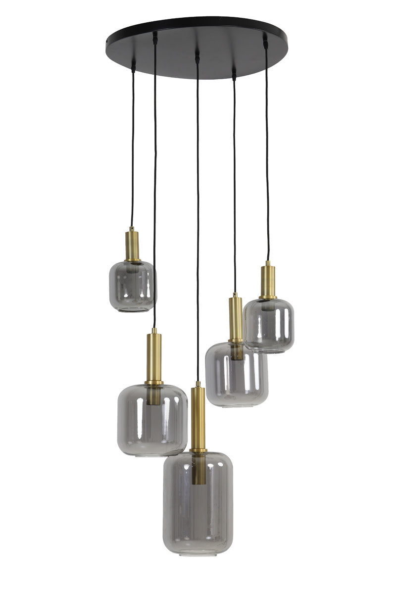 Lekar Antique Bronze & Smoked Glass 5 Light Pendant Light 66cm