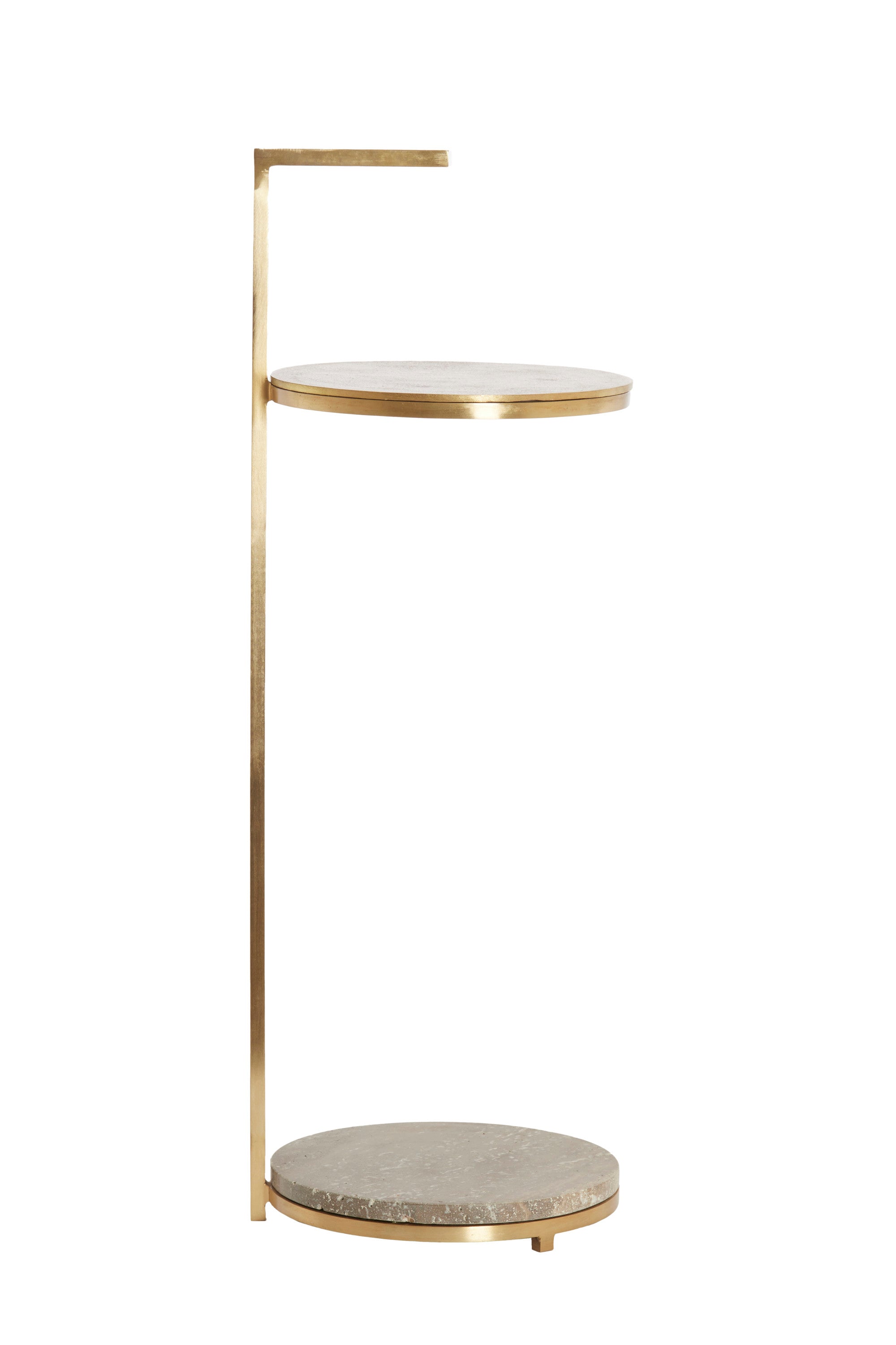 Leda Brown Travertine & Antique Bronze Round Side Table