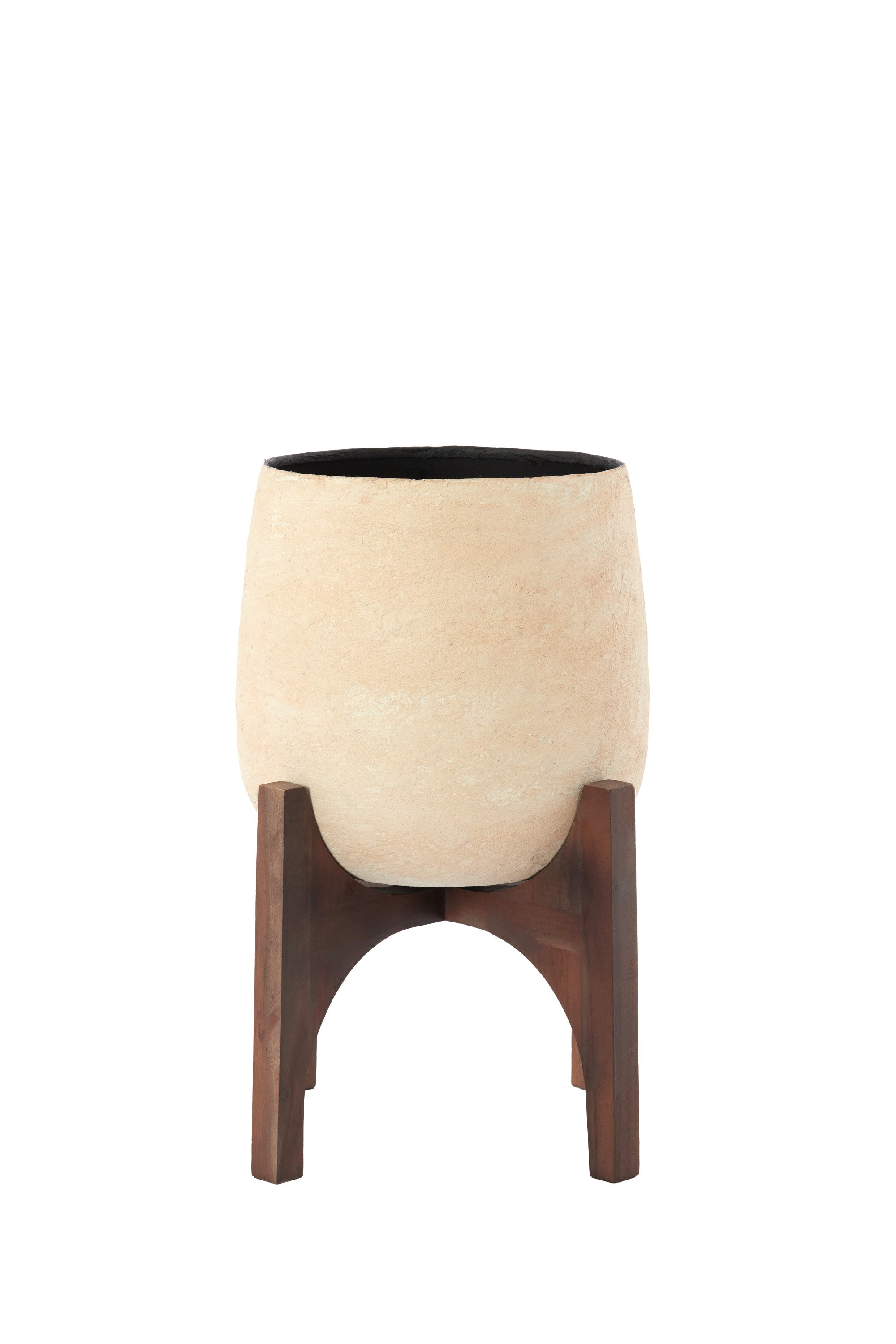 Karuna Wood & Beige Papier Mâché Decorative Planter on Stand 50cm