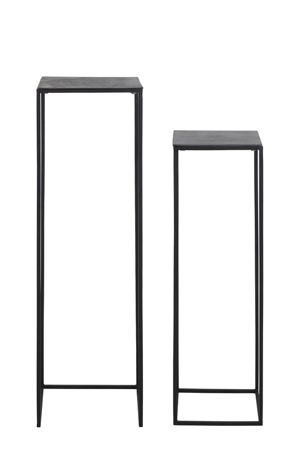 Boca Set of 2 Raw Lead Antique Matt Black Metal Plinths