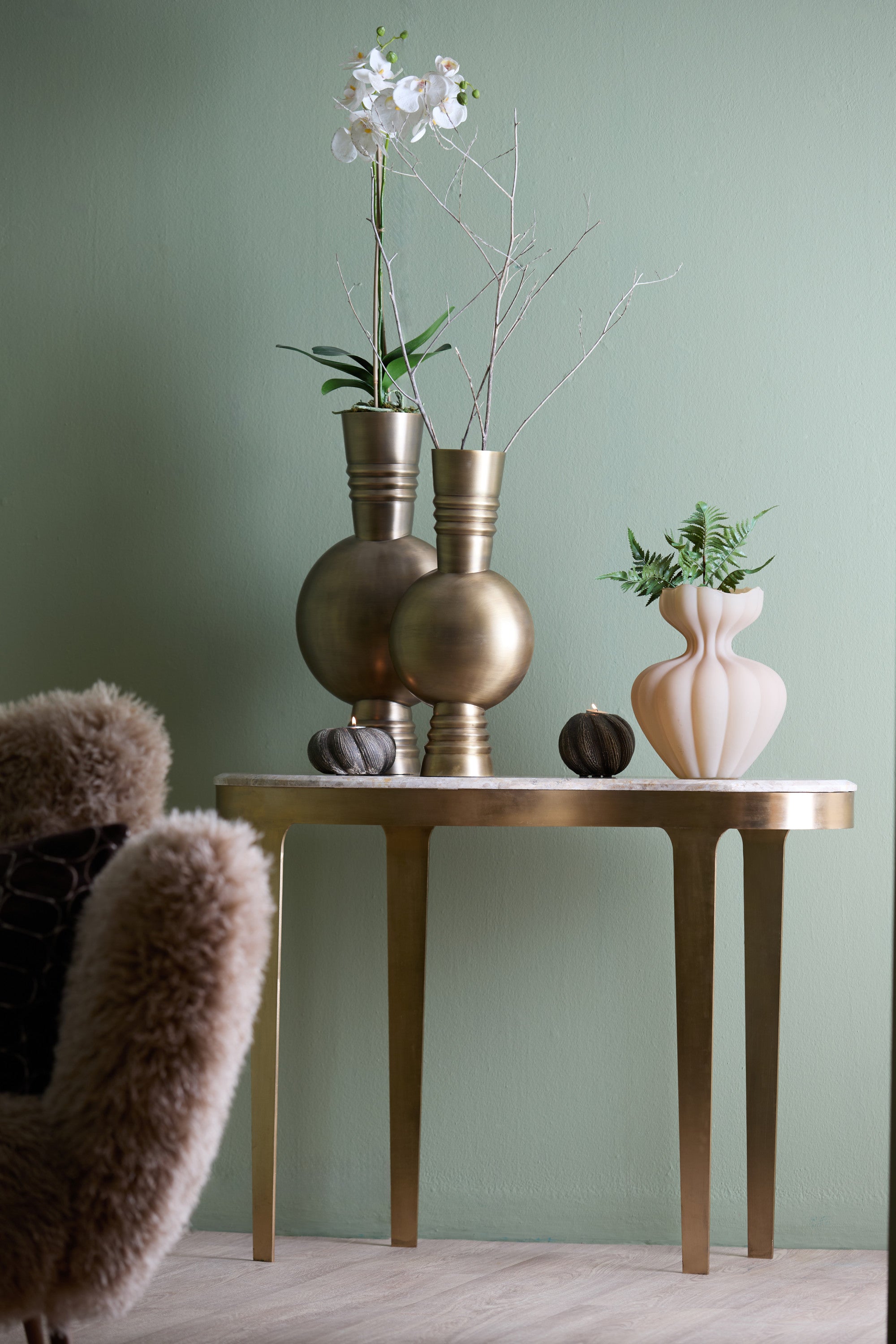 Giulio Taupe Marble & Antique Bronze Console Table