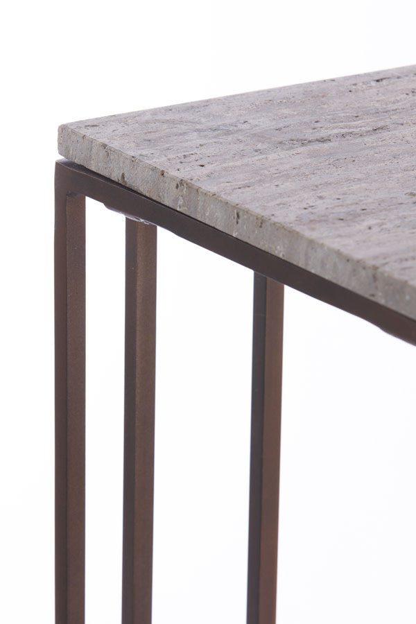 Roshan Brown Travertine Rectangular Side Table