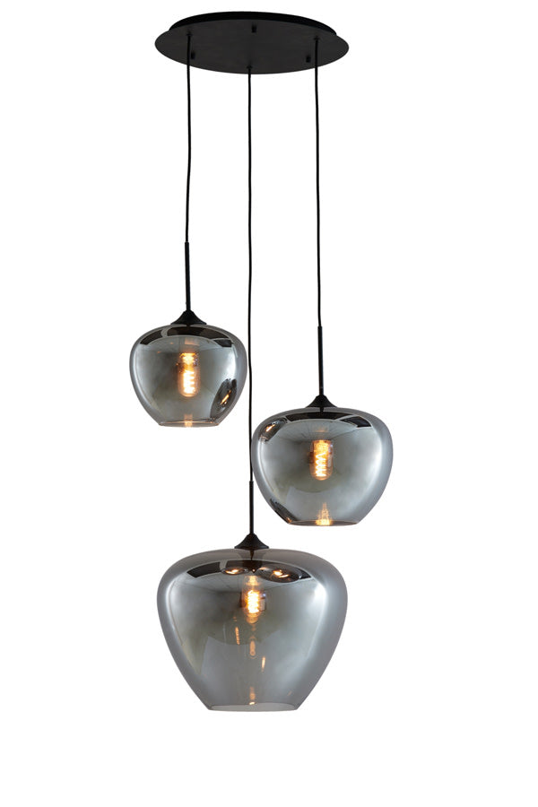 Mayson Smoked Glass & Matt Black 3 Light Pendant Light