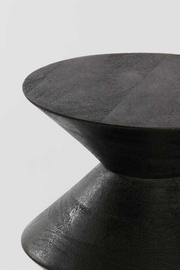 Larus Matt Black Mango Geometric Wood Round Side Table 50cm