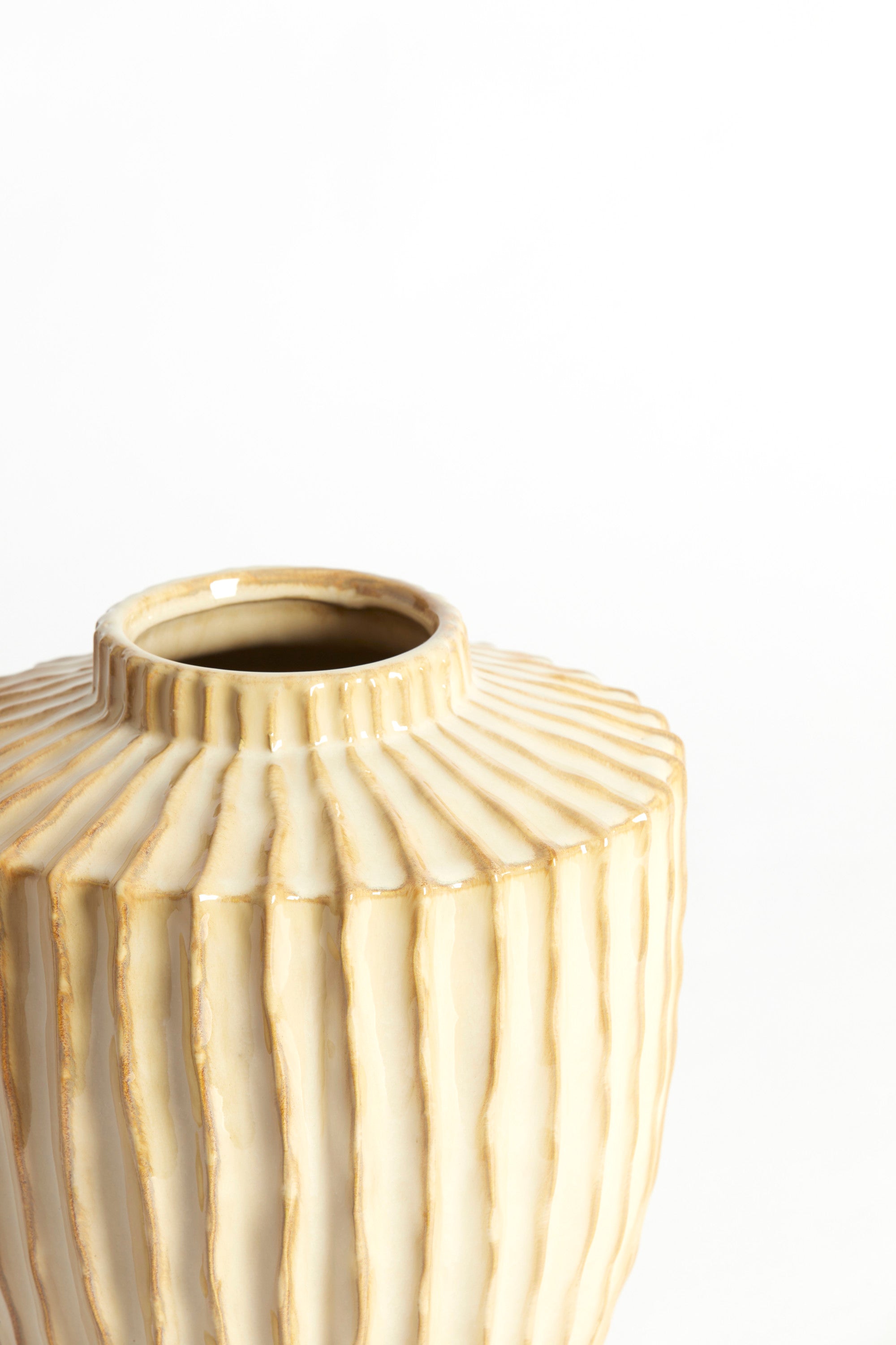 Talea Sand/Beige Ribbed Ceramic Vase 28cm