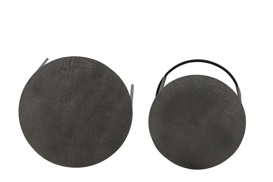 Rengo Set of 2 Textured Black Nickel Metal Round Side Tables Nest