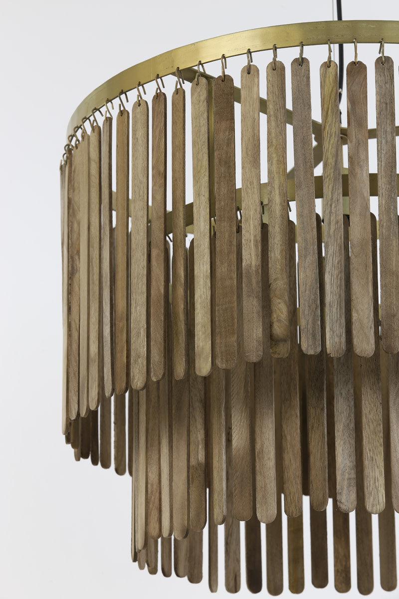 Gularo Brown Wood & Bronze Pendant Light 60cm