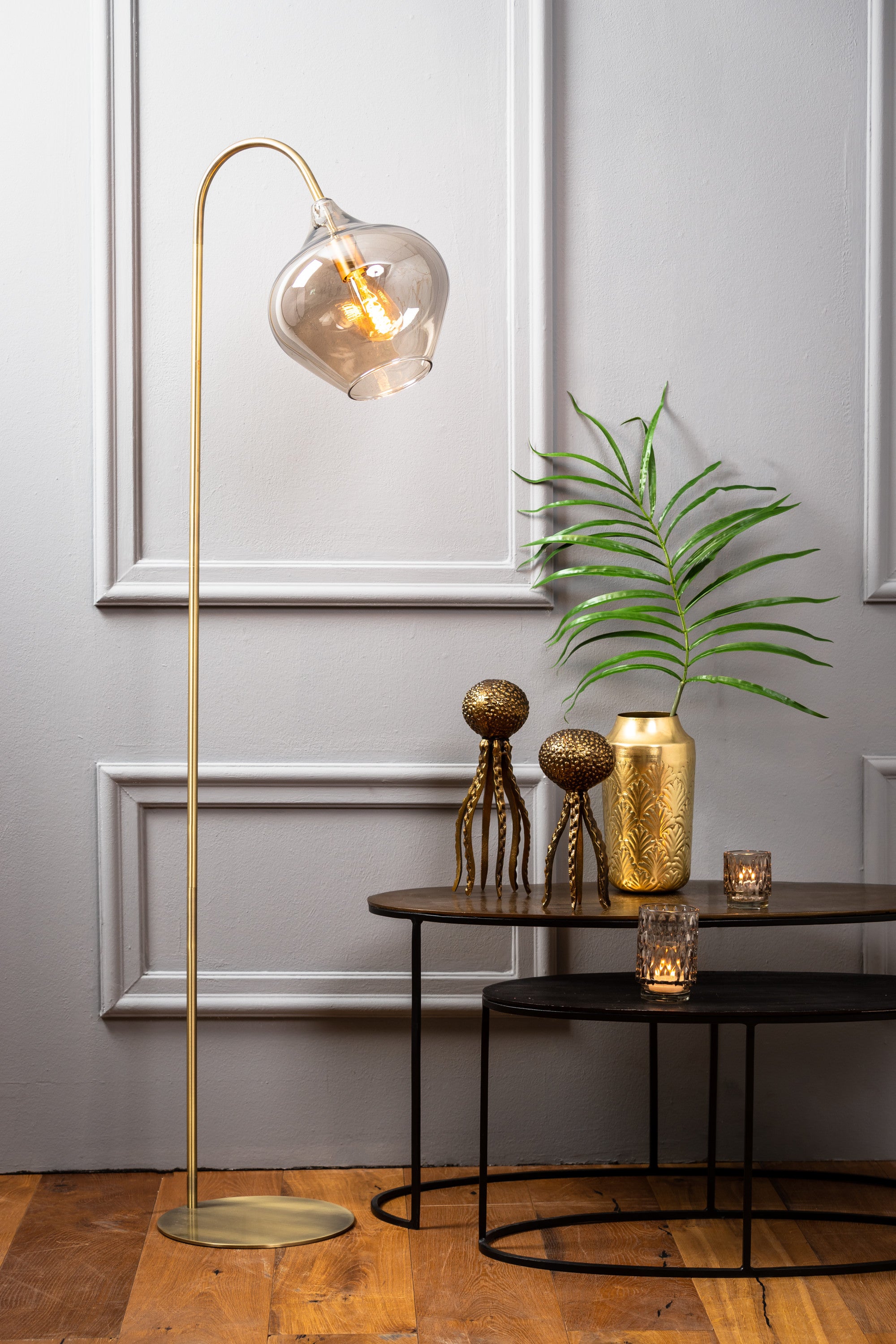 Rakel Antique Bronze & Smoked Glass Floor Lamp