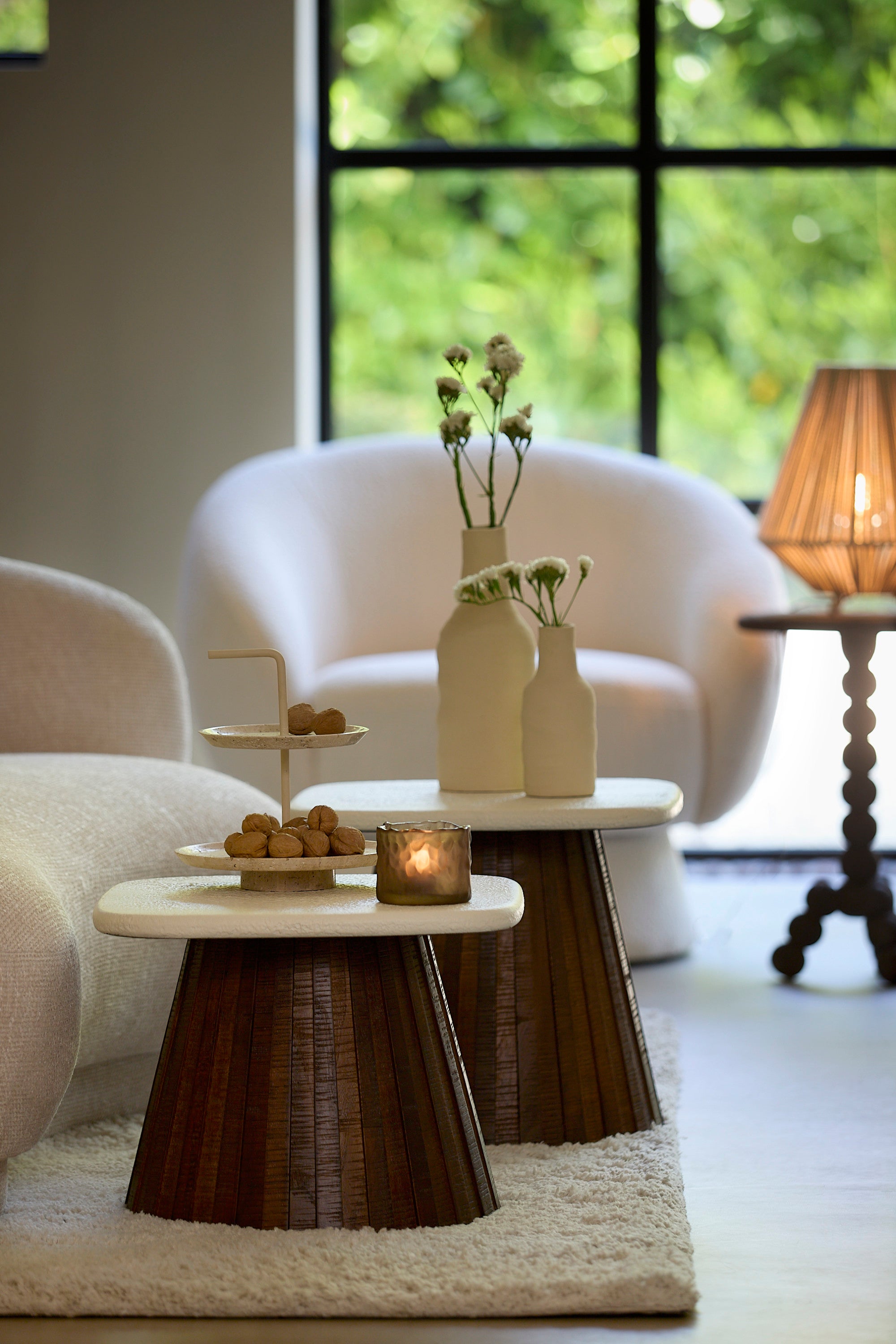Okato Cream & Brown Wood Side Table 40cm