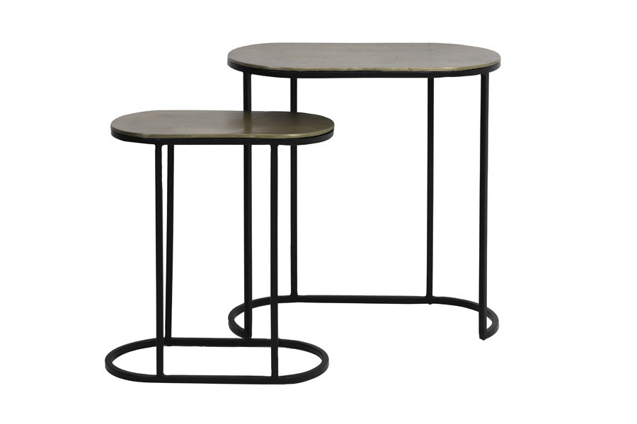 Bocov Set of 2 Antique Bronze/Black Metal Oval Side Tables Nest