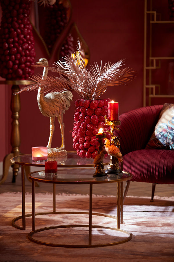 Duarte Set of 2 Gold Glass Round Coffee Tables Nest