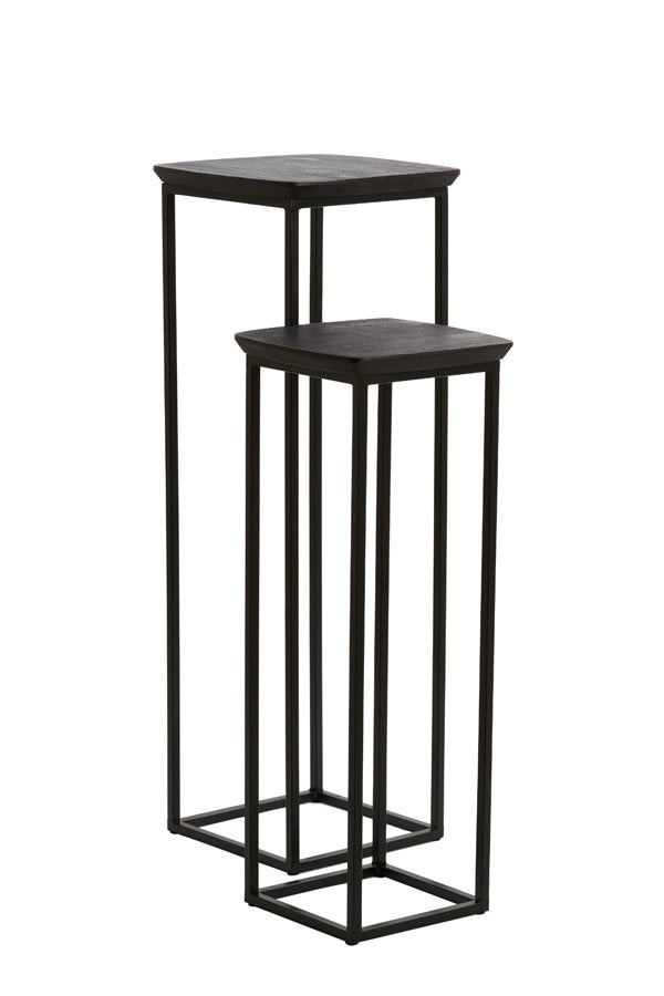 Quenza Set of 2 Matt Black Acacia Wood Plinths