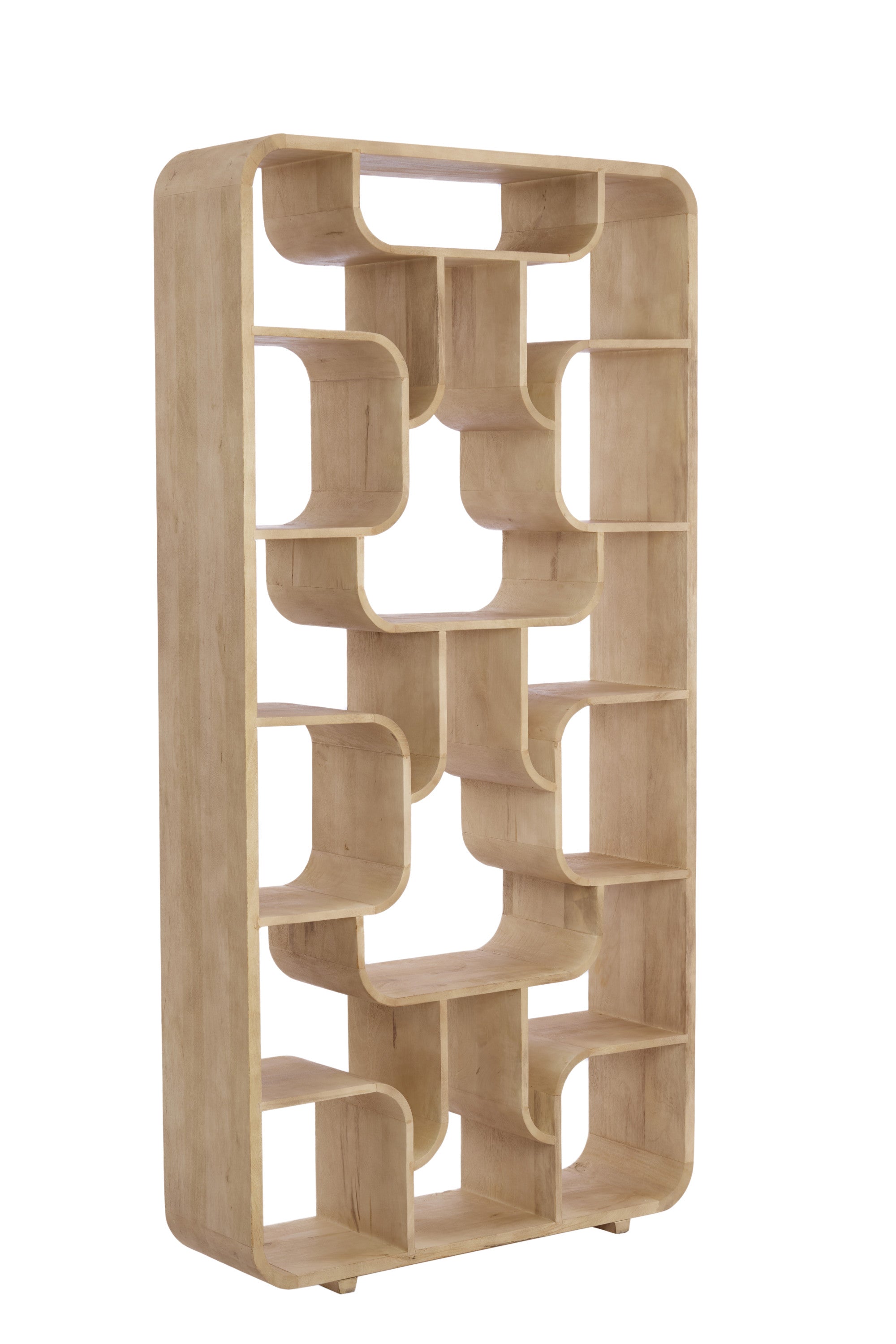 Labare Matt Natural Wood Geometric Open Display Unit 200cm