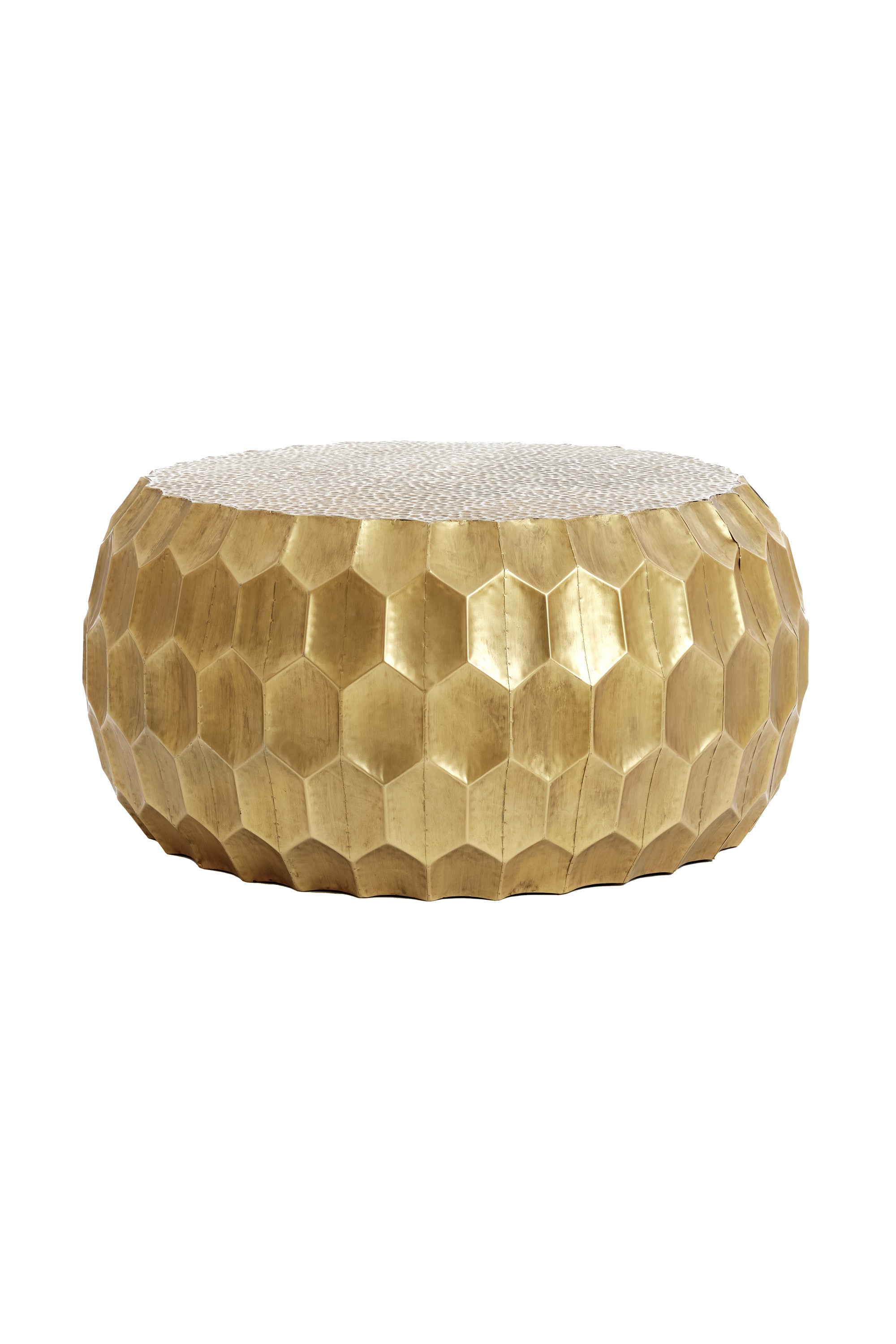 Kalan Antique Gold Geometric Metal Round Coffee Table
