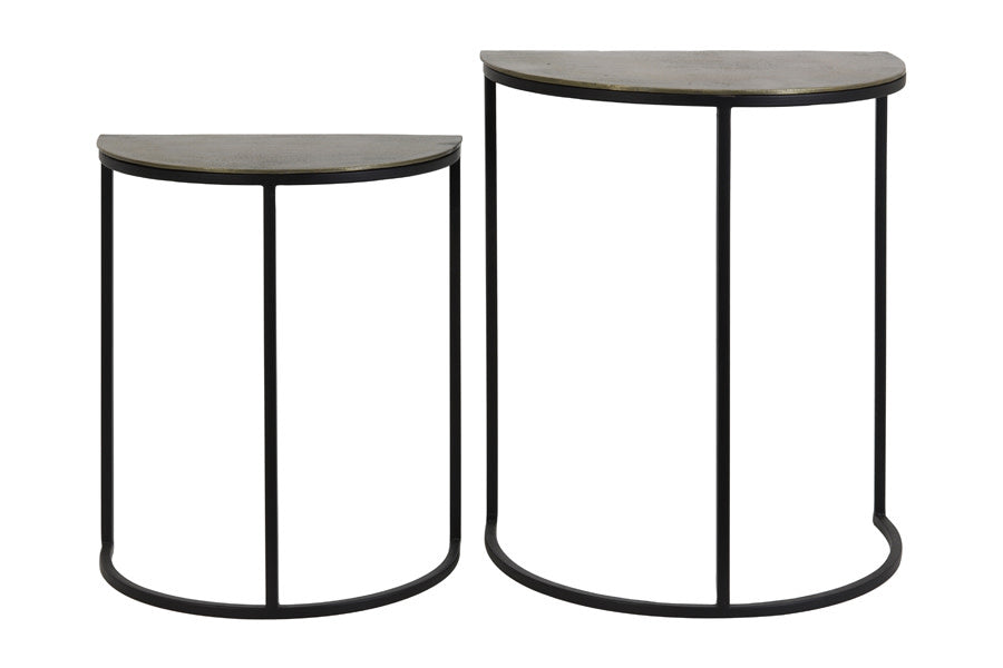 Peto Set of 2 Raw Antique Bronze & Matt Black Metal Round Side Tables