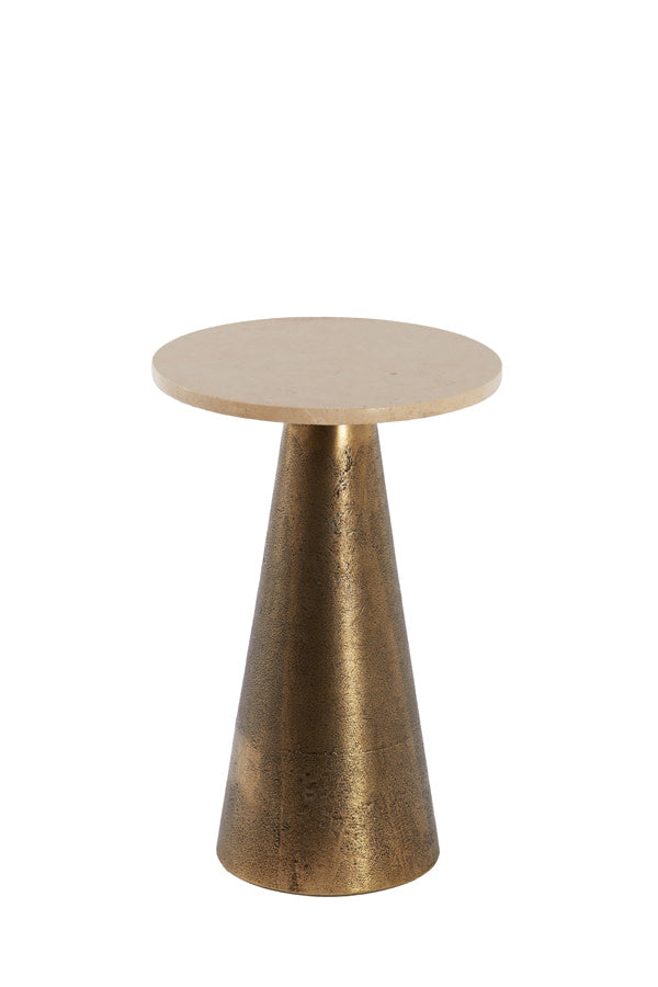 Ynez Sand Travertine & Antique Bronze Round Side Table 43cm