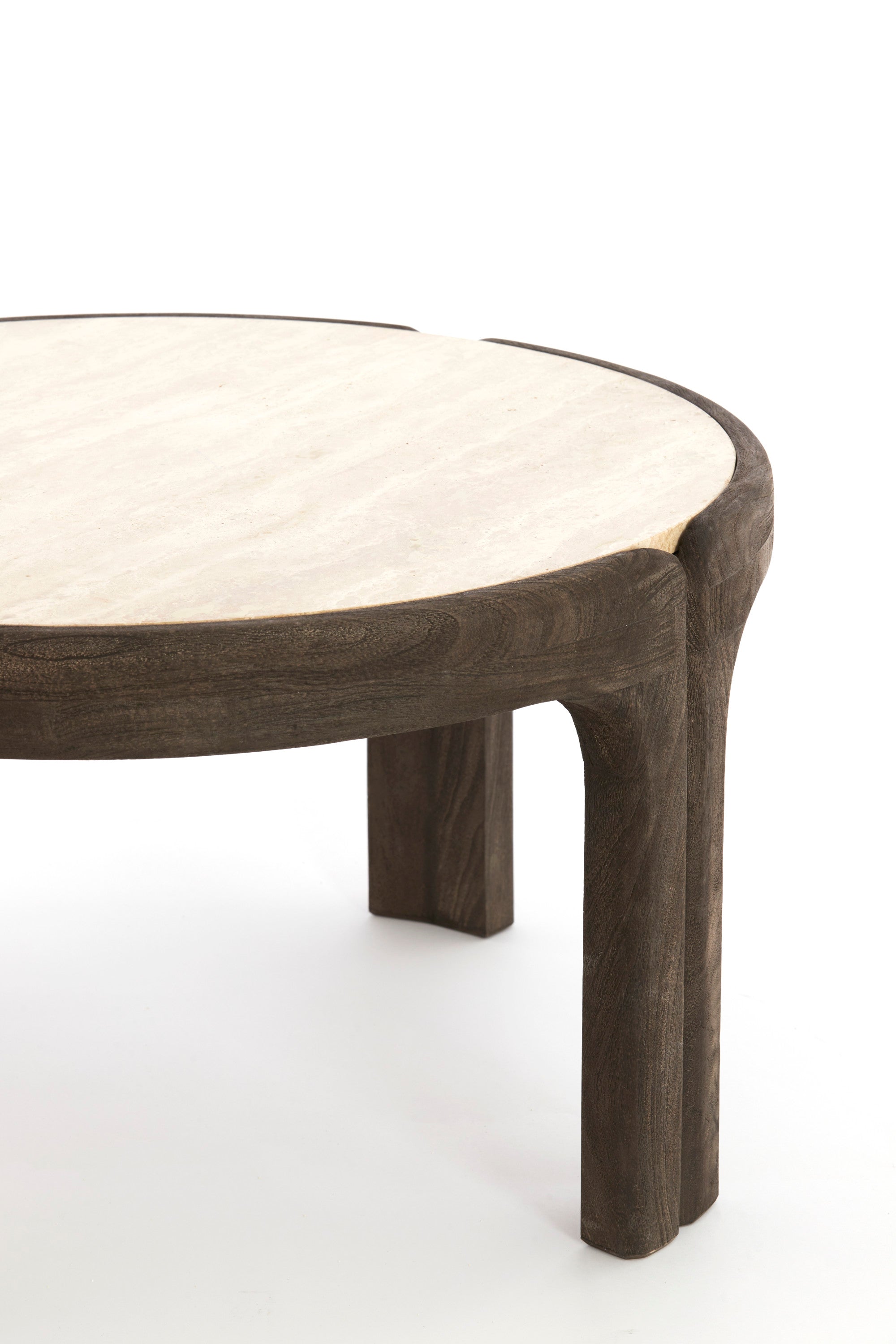 Ali Grey/Dark Brown Wood & Sand Travertine Coffee Table
