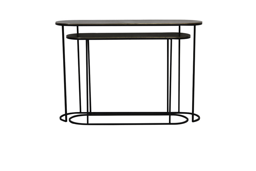 Bocov Set of 2 Antique Bronze/Black Metal Console Tables