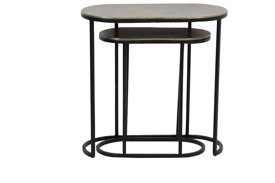Bocov Set of 2 Antique Bronze/Black Metal Oval Side Tables Nest