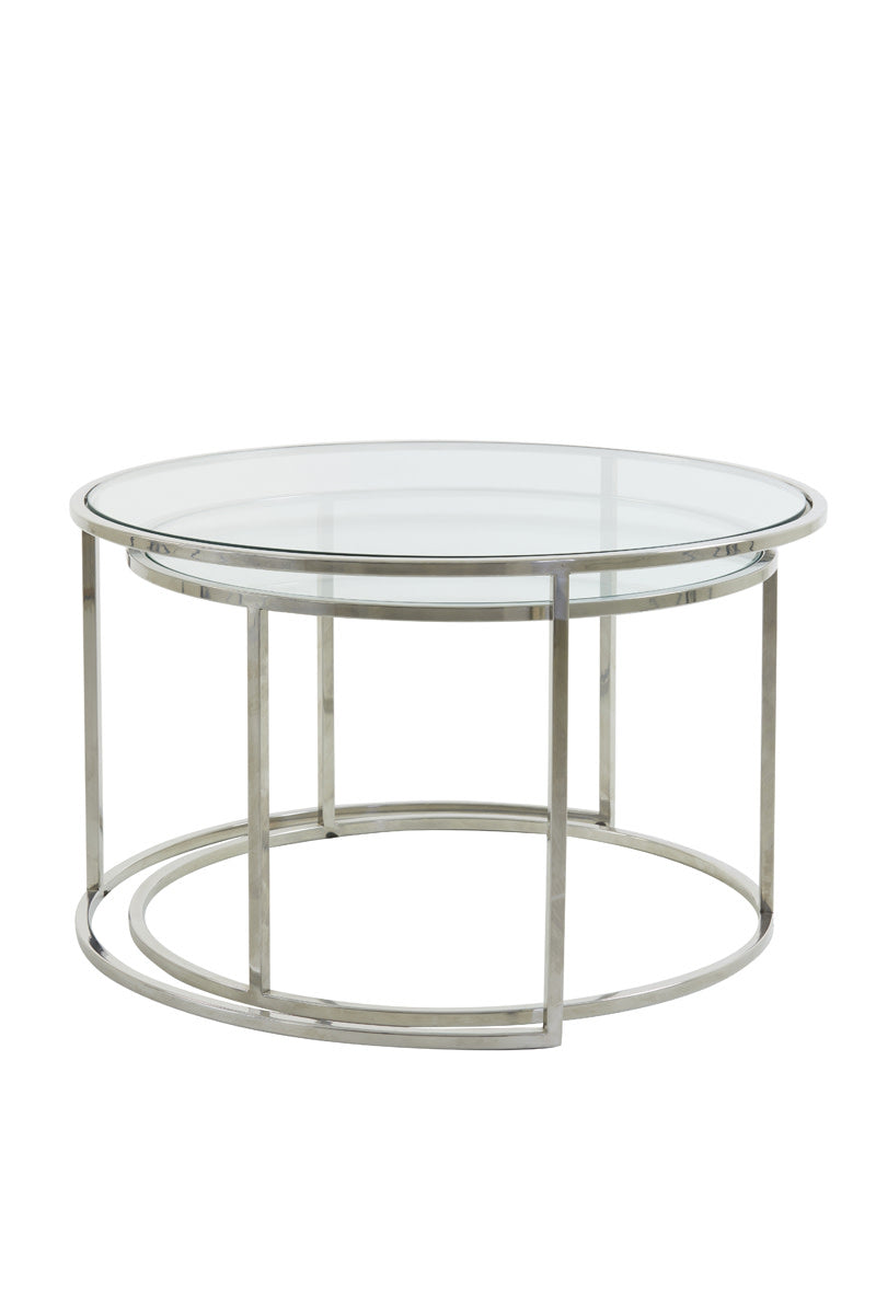 Duarte Set of 2 Nickel & Glass Round Coffee Tables Nest