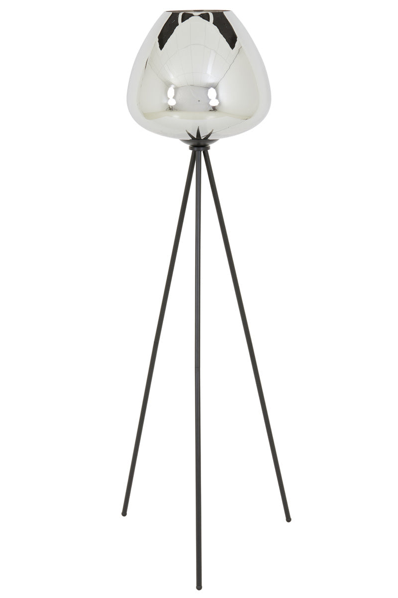Mayson Smoked Glass & Matt Black Tripod Floor Lamp
