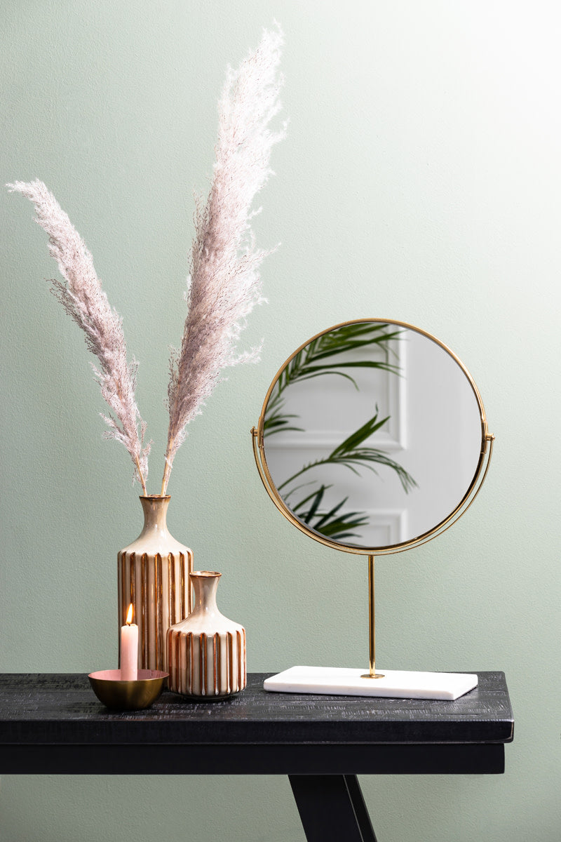 Riesco White/Gold Marble Round Table Mirror 40.5cm