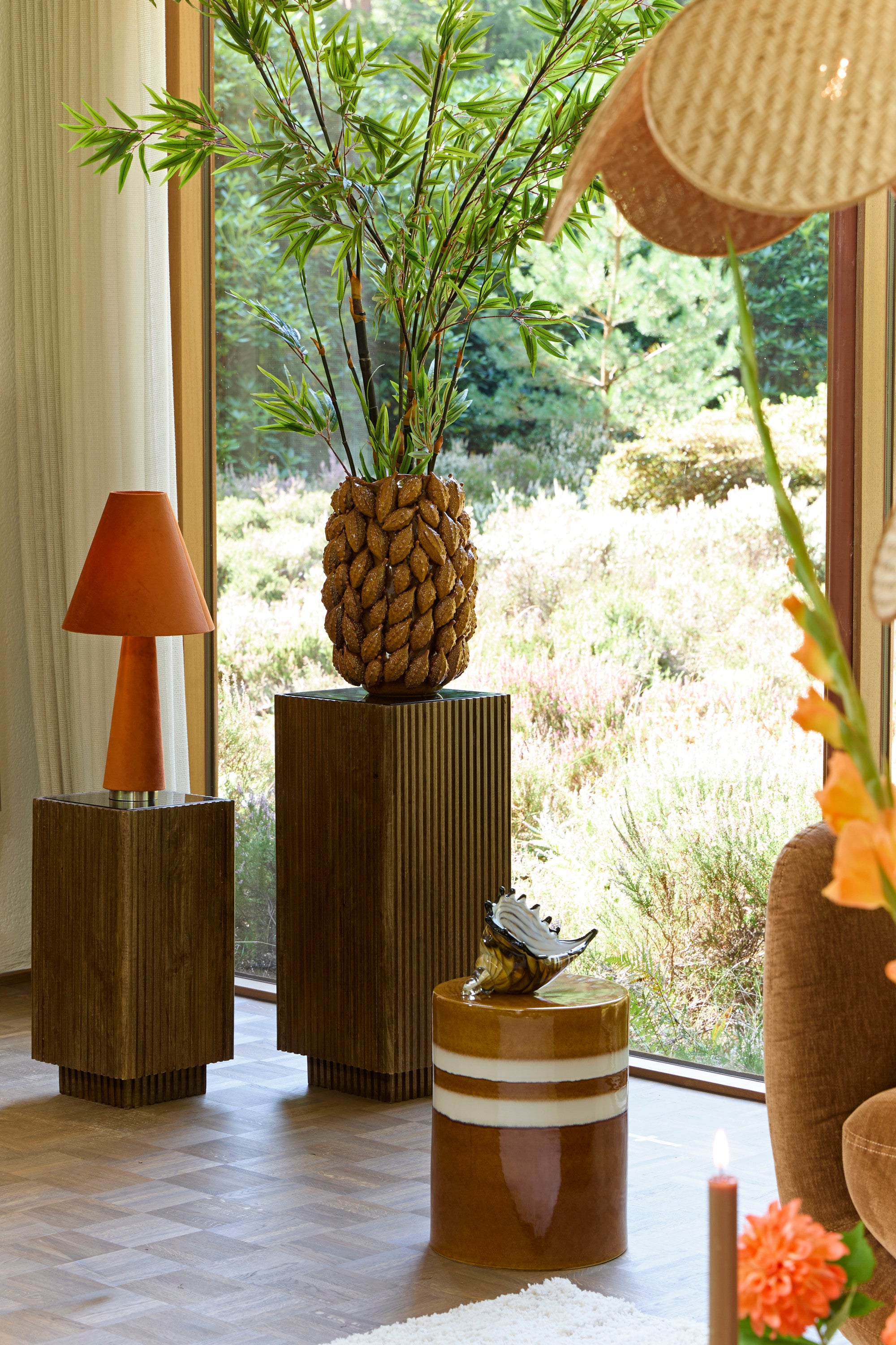 Gatura Dark Brown Wood & Glass Plinth 80cm
