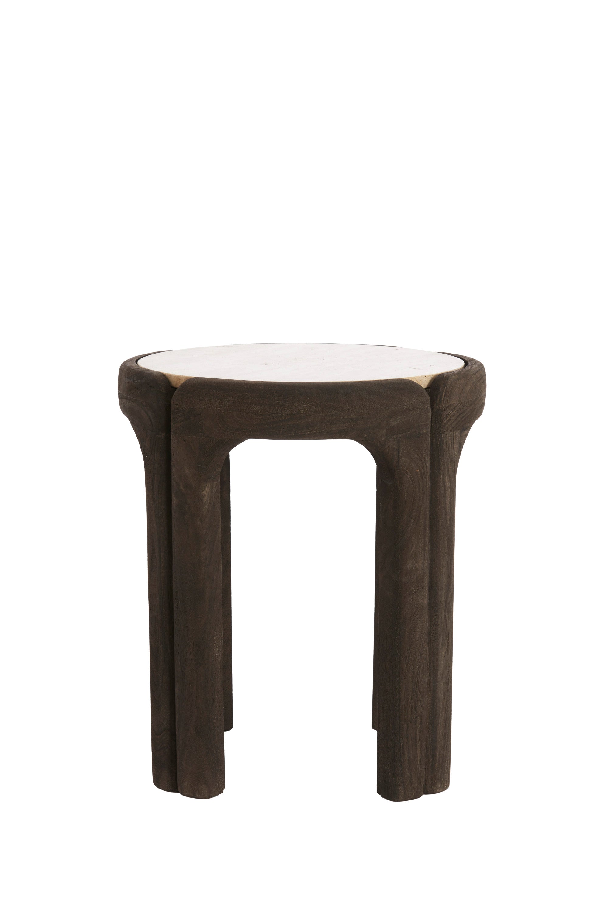 Ali Grey/Dark Brown Wood & Sand Travertine Side Table