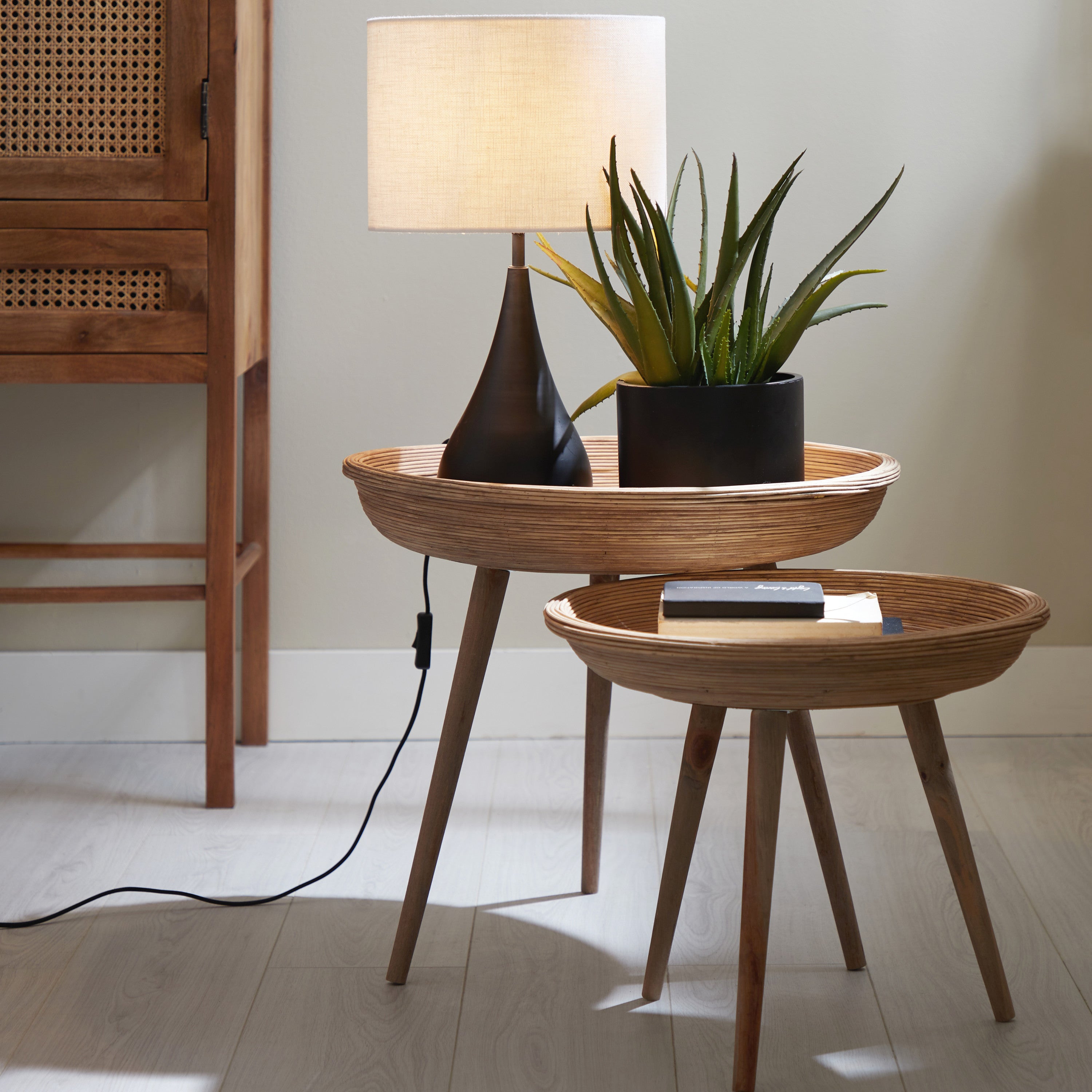 Colon Set of 2 Natural Rattan Round Side Tables