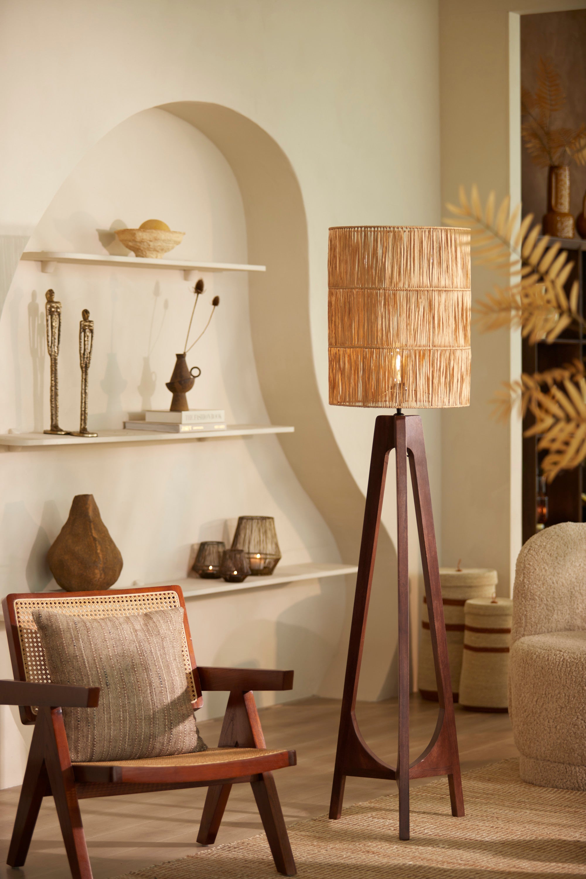 Troina Russet Wood Tripod Floor Lamp