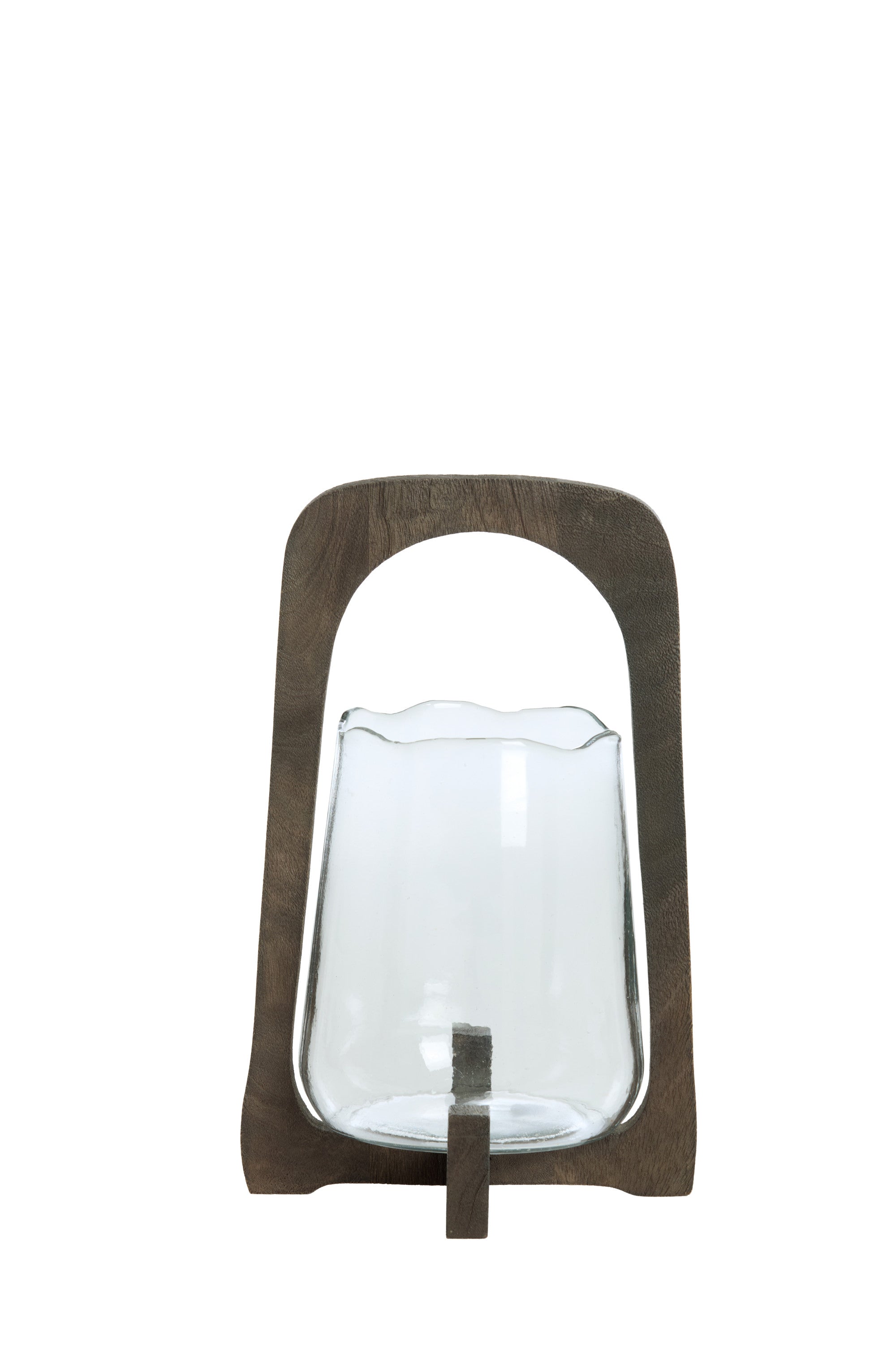 Anosy Clear Glass & Matt Dark Brown Wood Hurricane Candle Holder 35cm