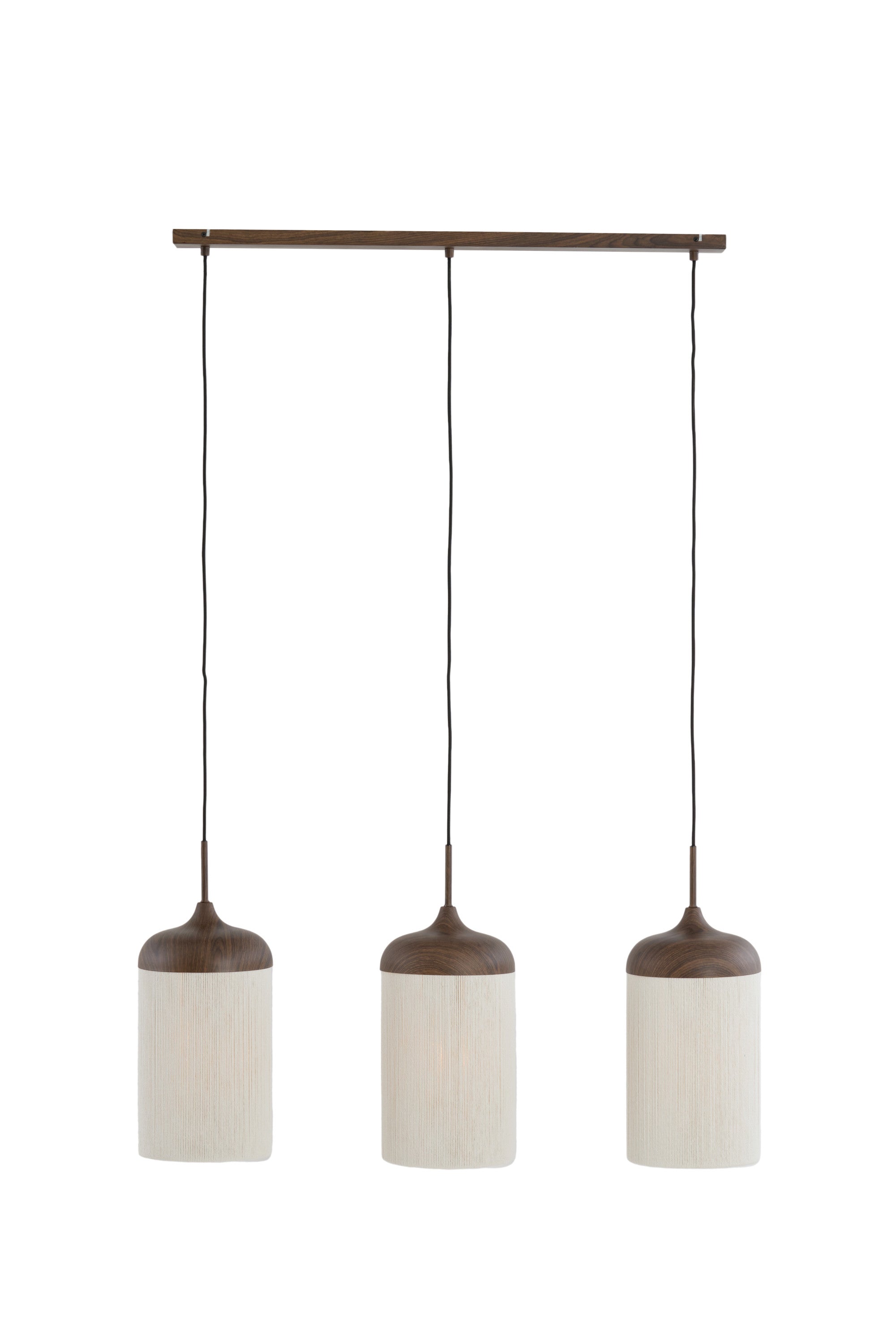 Dania Dark Brown Wood Effect & Cream Rope 3 Light Pendant Light 90cm