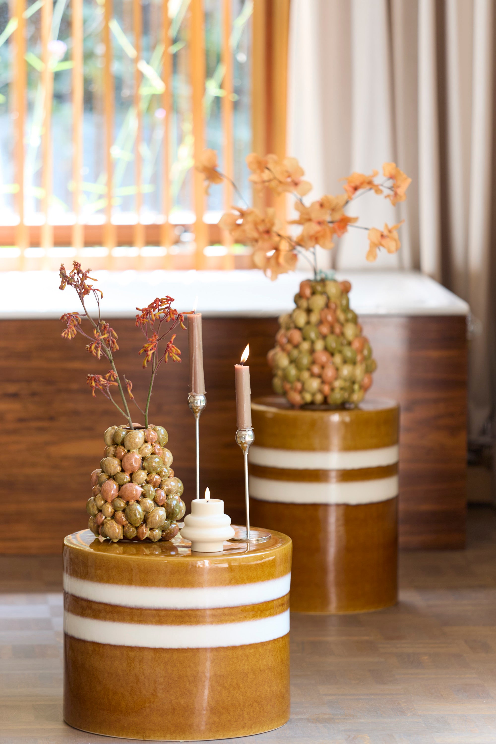 Mooca Cognac/White Ceramic Round Side Table 34cm