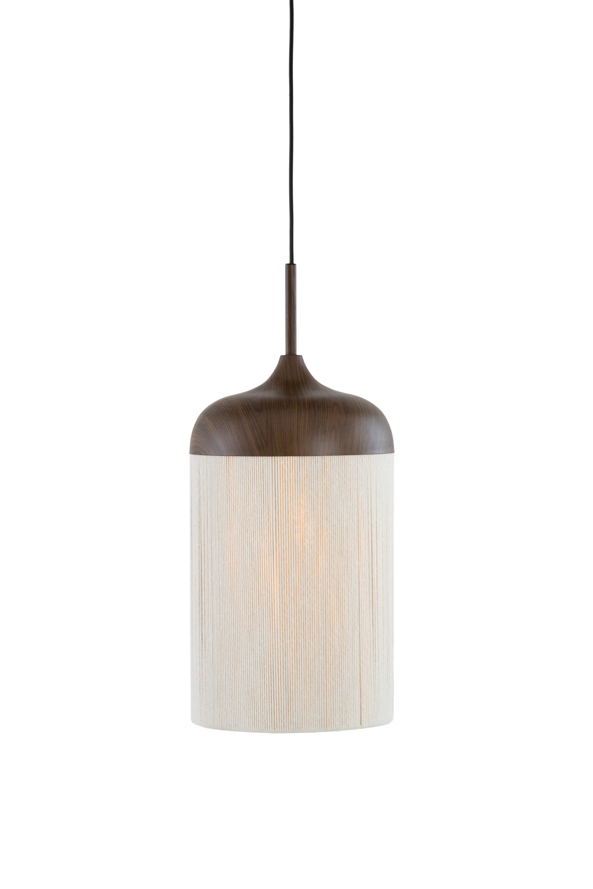 Dania Dark Brown Wood Effect & Cream Rope Pendant Light 22cm