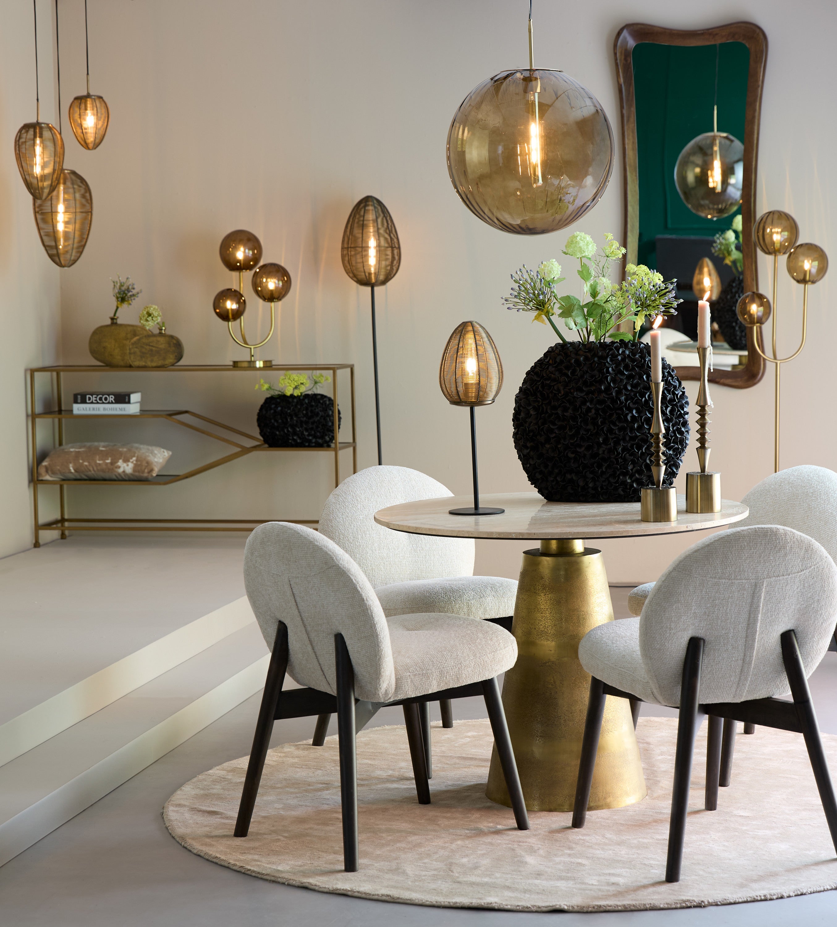 Magdala Brown Glass & Gold 3 Light Floor Lamp