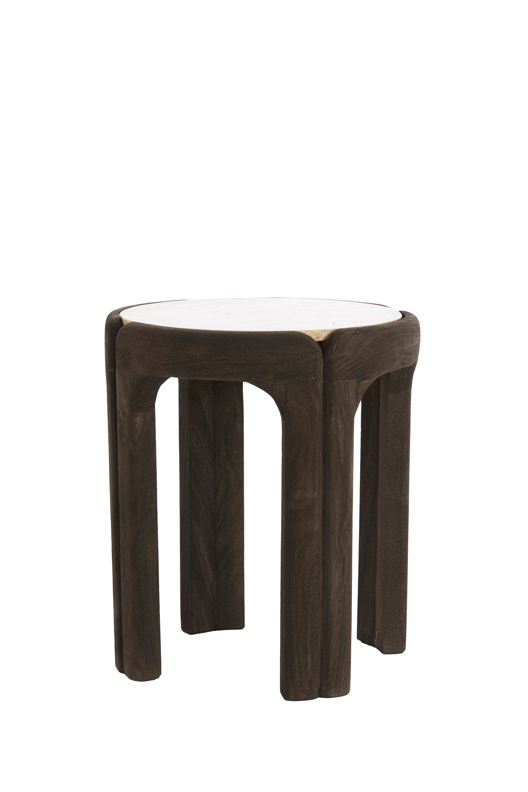 Ali Grey/Dark Brown Wood & Sand Travertine Side Table
