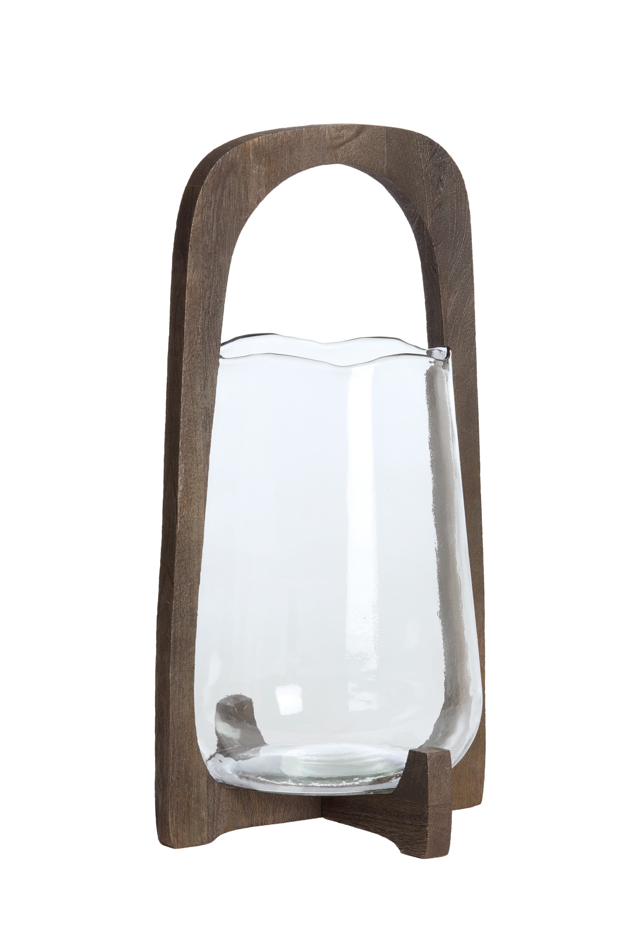 Anosy Clear Glass & Matt Dark Brown Wood Hurricane Candle Holder 48cm