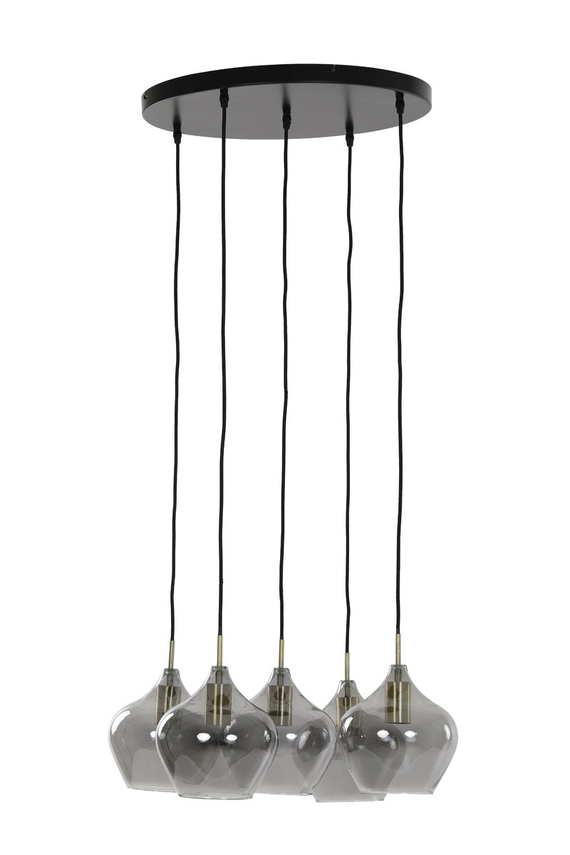 Rakel Antique Bronze & Smoked Glass 5 Light Pendant Light 61cm