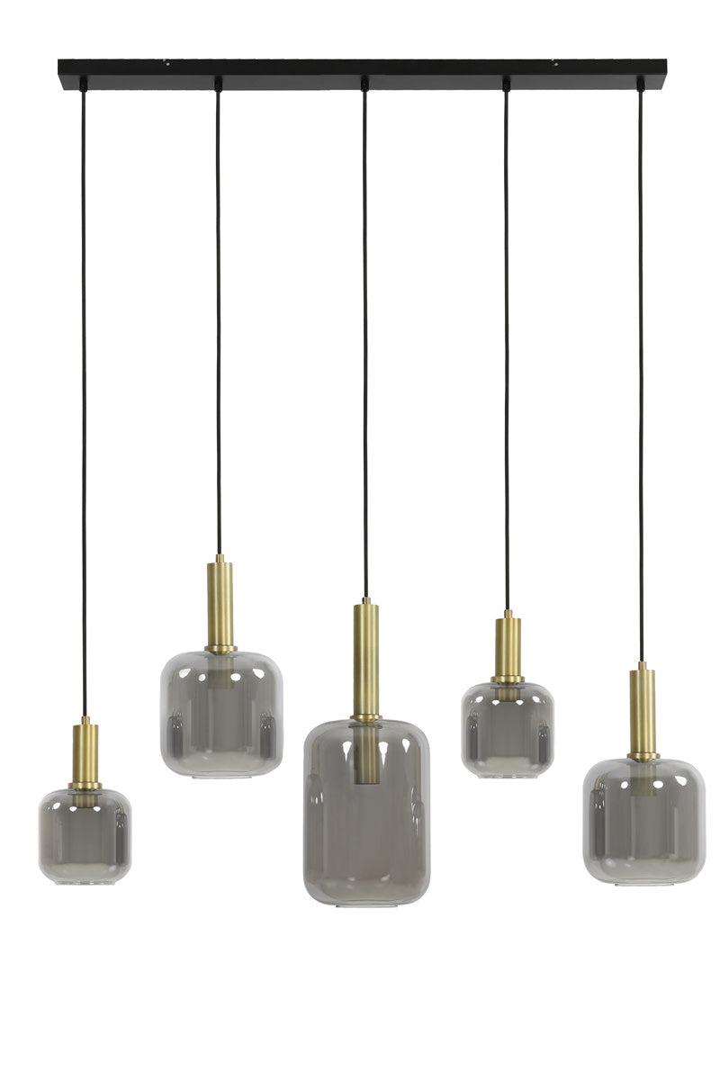 Lekar Antique Bronze & Smoked Glass 5 Light Pendant Light 110cm
