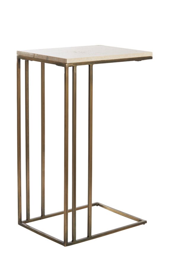 Roshan Sand Travertine & Brown Bronze Rectangular Side Table