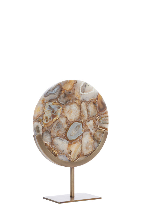 Gouya Yellow Agate & Antique Bronze Ornament on Stand 35cm