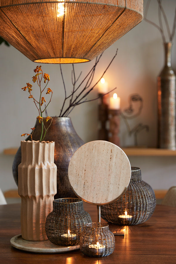 Moreno Sand Travertine & Brown Bronze Ornament on Stand 38.5cm