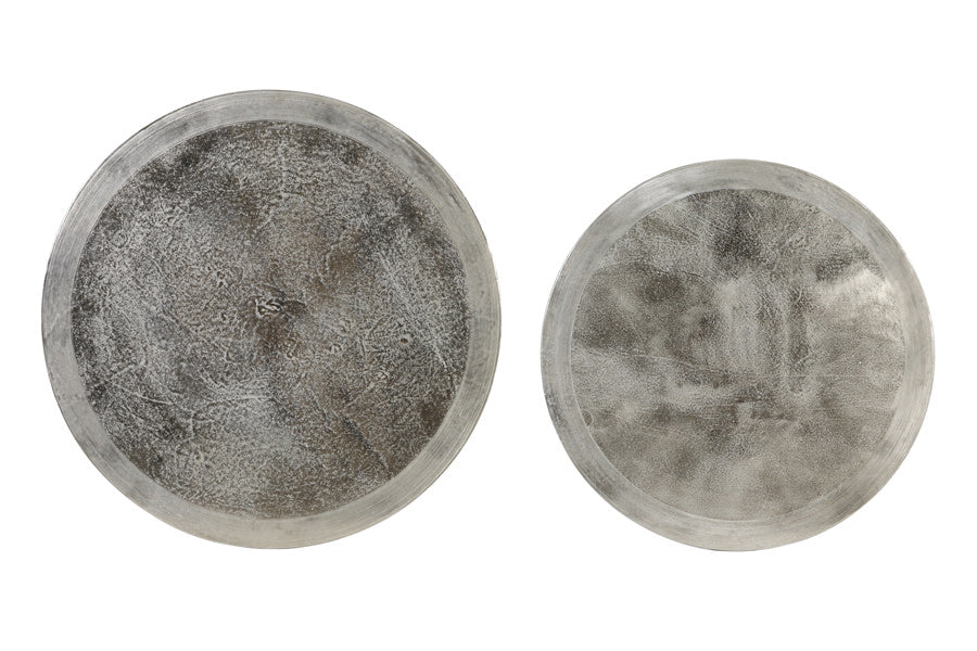 Talca Set of 2 Raw Nickel Metal Round Coffee Tables Nest