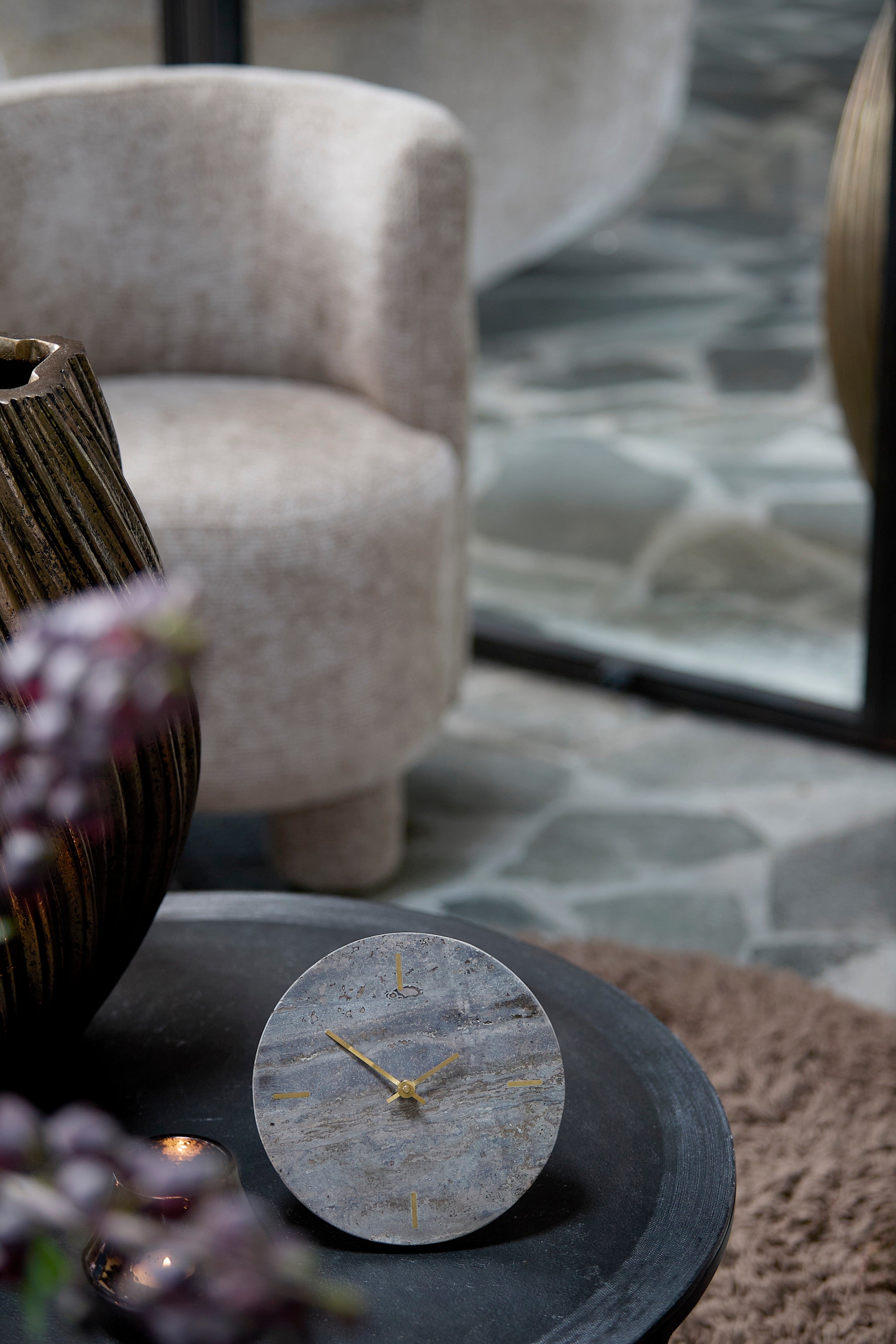 Jenay Brown Travertine Table Clock 20cm